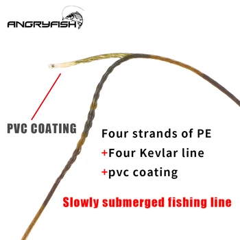 Angryfish Visoko kakovost materiala 15m Krap ribolov line Prevlečeni Kavelj Povezave, 15 LB 25 LB 35LB Močno žilavost vzdržljivosti