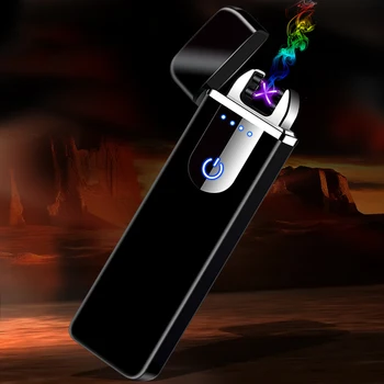 Windproof USB Lok Vžigalnik za Cigarete Plazme Brezplamensko za Polnjenje Električni Vžigalnik za Sveča z Power LED Zaslon