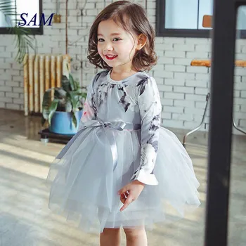 Otrok srčkan obleke žogo obleko 2019 jeseni dekleta digital print cvet obleke otroci dekle fluffy princess obleka
