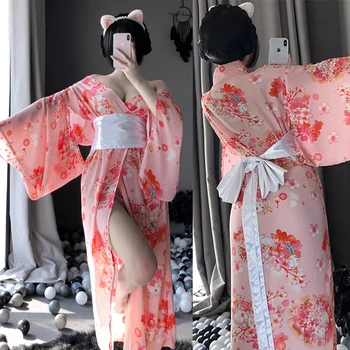 Seksi Gejša Kimono za Ženske Japonski Modni Svoboden Svile Yukata Obleko Povoj Letnik Elegantno Šifon Sakura kopalni Plašči Cardigan