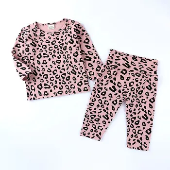 Jeseni Otroci Oblačila Dekleta Obleke Leopard tiskanja Stretch Doma Oblačila, Bombaž Dolg Rokav Vrhovi+Hlače 1-6 Let Otroci Oblačila