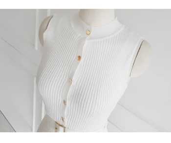 2020 Nov Modni Enotni-zapenjanje Stretch Pulover Obleko brez Rokavov Trdna Ženske Bodycon Obleke Koreja Elegantna Stranke Pletene Vestidos