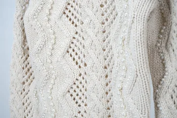 S2017 nov modni visoke kakovosti volne dolg rokav kvačkanih strani beading o-vratu pletenje pulover mehke pletenine puloverji