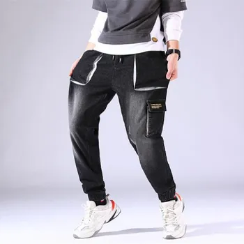 Moške jeans poletje korejska Različica Harun majhne vrečasta hlače plus maščobe plus moška moda belo multi-žep lep odsek kavbojke