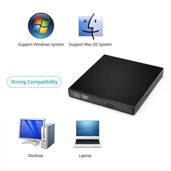 Zunanji Pogon DVD USB 2.0 CD-Jev Predvajalnik Prenosni Slim Zunanji CD DVD ROM Optični Pogon Za Prenosni računalnik MacBook Namizja Windows