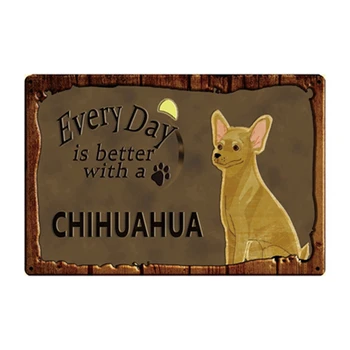 Hišni ljubljenčki Pes Kovinski Tin Prijavite Plaketo Chihuahua Pug Kovinsko Ploščo Doma Vrt Dekor Bar Cafe Pub Wall Art Železa Slikarstvo 20*30 CM