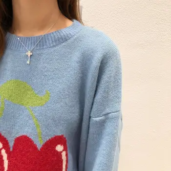 Zajec Lase Češnja Kawaii Češnja Tiskanja Pleteni Pulover Ženske, Japonski Modni Svoboden Priložnostne Toplo Zimo 2020 Jeseni Nove Oblikovalec