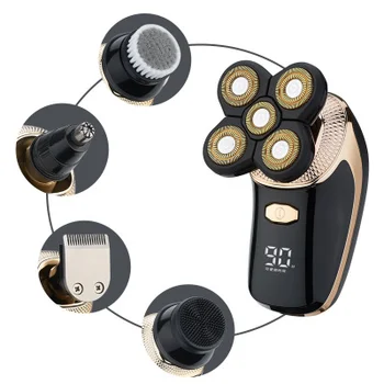 5 v 1, 4D Električni Brivnik za Moške, Plešasto Glavo Brivnik Akumulatorski Komplet za Striženje Nos Hair Trimmer IPX6 Nepremočljiva USB za Polnjenje
