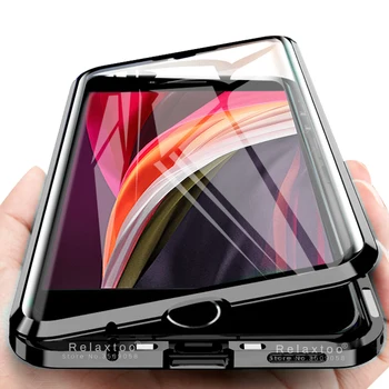 360° polno kritje magnetni adsorpcije flip case za iphone apple se 2020 se2020 ise sem se2 2. dvo-stransko steklo zaščitno coque