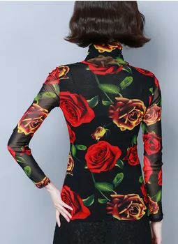2021 Jeseni Novo Priljubljeno Lep Cvet Natisnjeni Modelov Čipke Ženski Elegantni Temperament Izboljšanje Samoregulacije Ženske Dno Majica