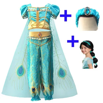 Visoka Kakovost Odrasli Otroci Aladdin Princesa Jasmina Kostum Cosplay Lasulje Halloween Party Ženske Dekle Ples Trebuh Fancy Oblačenja Noša