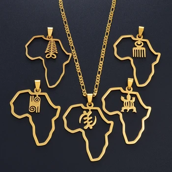 Anniyo Afriške Zemljevid & Kulturni Simbol Obesek Ogrlice Ženske Moški Zlato Barvo Adinkra Gye Nyame Afriki Etnične Nakit #129721