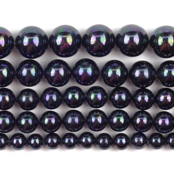 6 8 10 mm Naravnega Kamna Black Prekrita Pearl Lupina Kroglice Za Nakit, Izdelava Krog Svoboden Distančnik Kroglice DIY Zapestnica Pribor 15