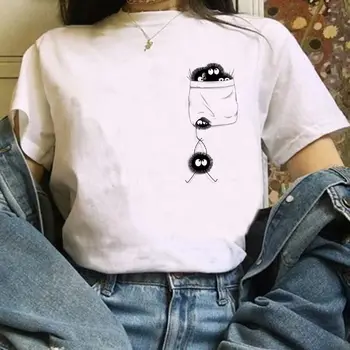 Japonski anime Totoro Harajuku Poletje T-shirt Studio Ghibli Kawaii natisnjeni T-shirt Hayao Miyazaki Chihiro Chihiro Grafike Tee