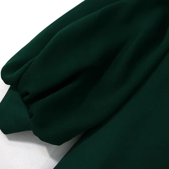 Long Sleeve Vintage Smaragdno Obleko Slim Fit Elegantne Dame Večerja Datum Rojstni dan Obleko z Šifon Luč Rokavi Plus Velikost XL