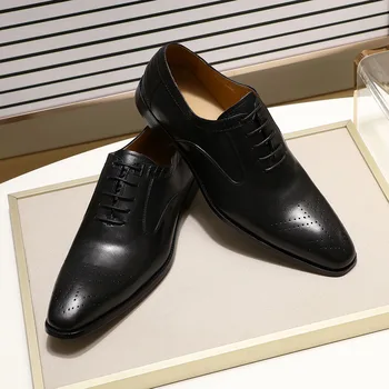 2020 Novo Pravega Usnja, moška Obleka, Čevlji Ročno Pisarna Poslovni Poroko Črno Modra Luksuzni Čipke Formalno Oxfords Mens Čevlji