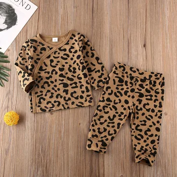 Baby fantje dekleta sodijo oblačila moda Leopard novorojenčka malčka dolge rokave vrhovi in hlače, hlače otroci, otroci, ki določa 2020 poceni