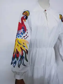 2020 Vezenje Mozaik Belo Obleko Maxi O Vratu Luč Rokav Jeseni, Pozimi Oblikovalec Obleke Vestdios