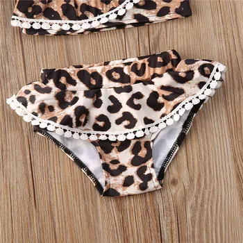 Otroci Baby Otrok Dekleta Plavati Bikini Nastavite Eno Ramo Ruffles Leopard Tiskanja Tassel Srčkan Kopalke, Kopalke, Kopalke Plažo