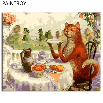 PAINTBOY Mačka Uokvirjena Barvanje Z Številkami Živali DIY Oljna slika Na Platnu Doma Dekor Za dnevno Sobo g 40*50 m Wall Art GX8788