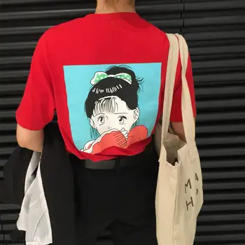 Korejski poletje BF veter svoboden dekle nazaj, natisnjena kratka sleeved majica s kratkimi rokavi
