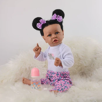 23 palčni Ročno Prerojeni Lutke Otroka Silikona za Celotno Telo, Črno Kožo Mode Fiber Lase Kopel Lutka Igrača Za Baby Toddler Darilo