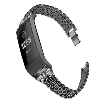 Bling Kovinska Zapestnica iz Nerjavečega Jekla Trak Pasu za Fitbit Polnjenje 3 Smart Watch Šport Manšeta SmartWatchs Dodatki