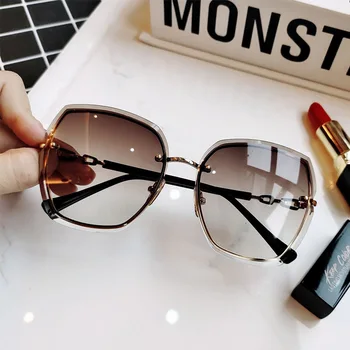Luksuzne blagovne Znamke Kvadratnih sončna Očala Ženske Diamond Kovinski Okvir Prevelik sončna Očala Za Žensko Gradient Rimless Očala Oculos UV400