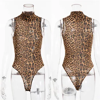 Moda Poletje Seksi Ženska Leopard Tiskanja Jumpsuit Obleka, Stretch Leotard brez Rokavov Telo Vrhovi Bluzo Bodycon Romper plus velikost