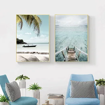 Maldivi Ocean Čoln Krajinskega Slikarstva Tropskih Sončni Plaži Potovanja Plakat Platno, Tisk Stenskih Slikah, Sodobno Dekoracijo Doma