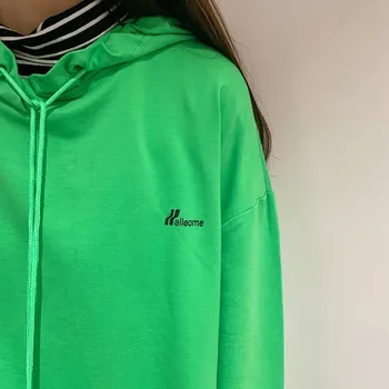 Moda Jeseni Hoodie Ženske Priložnostne Zelena Majica O-vratu Trdna Dolg Rokav Oversize Sweatershirt Harajuku Ohlapen Pulover