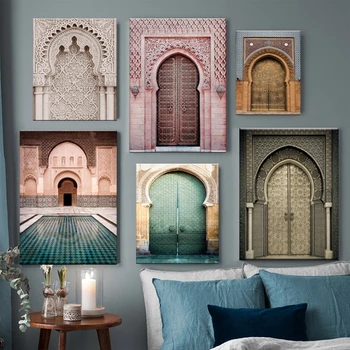 Islamski Arhitekturi Maroko Vrata Letnik Plakat Platno Natisne Sodobne Veroizpovedi Muslimani Wall Art Plakat Doma Dekoracijo