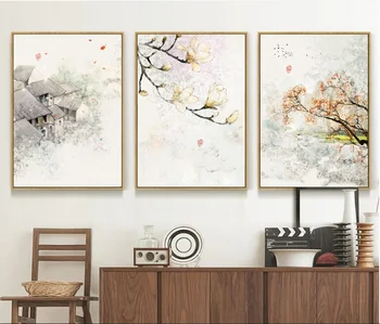Novi Kitajski Črnilo Slike Cvetlični Povzetek Wall Art Natisniti Sliko Platno Slikarstvo Plakat za Dnevni Sobi Doma Dekor Brez Okvirja