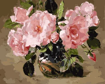 UnFrame sliko olje, barvanje z številkami stenski dekor diy slikarstvo na platno za dom dekor 4050 roza peony