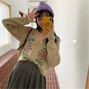 Tujec Kitty Jesensko Zimske Puloverje Plašč 2020 Korejskem Slogu Elegance, Visoke Kakovosti Pletene Dolge Rokave Čipke Vroče Ženske Puloverji
