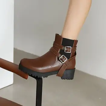 2021 Luksuzni Chelsea Škornji Ženske Škornji Močen jeseni Platforma Čevlji Škornji Zdrsne Na Močen Pete Debele blagovne Znamke Oblikovalec p118