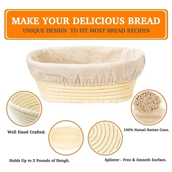 2 Paketi 10 Inch Ovalno Oblikovan Kruh Preverjanje Košarica Peko Testo Skledo Darila za kruh, peciva, sladice, ki Dokazujejo, Košare za Kvasec Kruh Poševnica