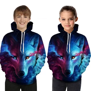 Wolf 3D Prevelik Fantje Otrok Hoodies Najstniki Dekliška otroška Majica za Fante, Dekleta Sweatshirts Rokavi Otroci Hoodies Oblačila
