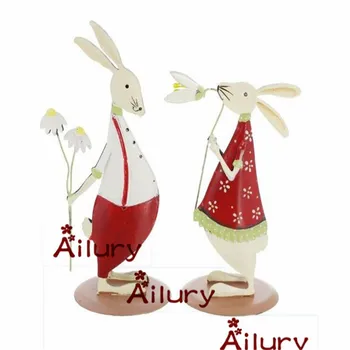2pcs,Luštna država slog rdeče tin zajček okraski, two-sided (obojestransko sramežljiv zajec, Božična darila, dom dekor,namizno dekoracijo