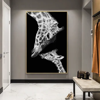 Žirafa Mati in Otrok Platna Slike Na Steni Umetnosti Plakatov in Fotografij Nordijska Živali Smešno Umetniške Slike Cuadros Dekor