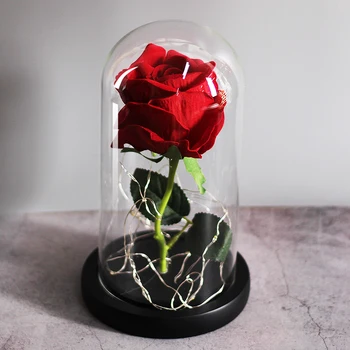 Večno Konzervirane Rose s Stekleno Kupolo, Svila Rose Večno Ljubezen z 10 LED Luči Za Poroko Korist Stranke, Darila za Ženske