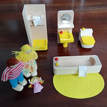 Lesene Lutke pisane Miniaturnega Pohištva nastavite s lutke Izobraževanje hiši Igra igrače za otroke Božična darila