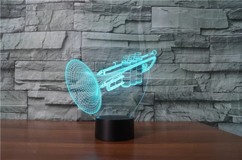 Nov Prihod Glasbila Trobenta 3D Flash Noč Svetlobe USB Touch lučka 3D Iluzije Lučka Pisane Božič Luči V Spalnici