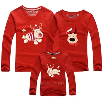 Družinski Božič Ujemanje Oblačila Poln Rokav Mati Hči T-majice Elf Santa Claus Jelenov Elk Tiskanja Tees Rdeče Pižamo Vrh