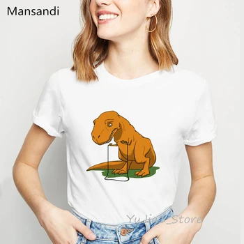 Nov prihod 2019 Dinozavri in Božična drevesa print majica s kratkimi rokavi ženske zabavne majice camiseta mujer harajuku majica poletje vrhovi