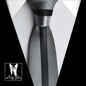 Lingyao oblikovalec blagovno znamko kravato Plošča kravatni za ženina srebrno poroko s črnimi progami & pike v darilni embalaži