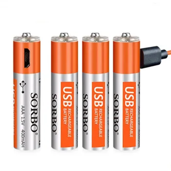 4pcs/veliko SORBO 1,5 V AAA 400mah li-polymer li-ionska litij baterija za polnjenje podatkovnega kabla USB je baterija z USB polnjenje linija