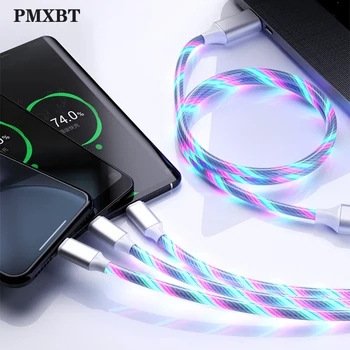 3 v 1, ki Teče Barve LED Svetila Polnilnik USB Kabel Micro USB Tip C Polnjenje Kabel razsvetljava Za Samsung Android telefon Xiaomi Polnjenje