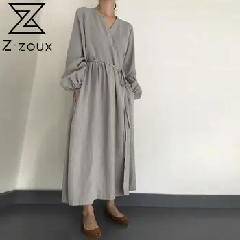 Z-zoux Ženske obleke Luč Rokav Proti-vrat Povoj Plus Velikost Dolge Obleke, Long Sleeve Vintage Seksi Dolge Obleke 2020 Ženske Oblačila