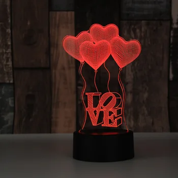 Valentinovo Darilo Srce Oblika Pisane 3D Hologram Lučka USB Akril Osvetlitev Stranka Korist Punco, Darilo Prisotna Obletnico